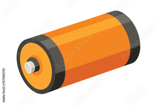 A single orange cylinder battery with black ends and a metallic positive terminal