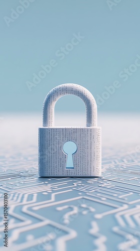 Wallpaper Mural Security padlock sitting on light blue circuit board conveying digital protection theme and concept Torontodigital.ca