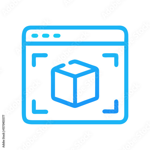 3D Modeling Software Window with Cube, Blue Outlined Icon