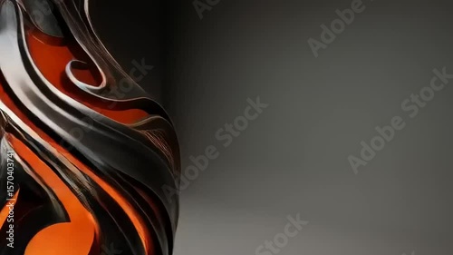 Intricately designed black and orange vase with swirling patterns against a dark background
