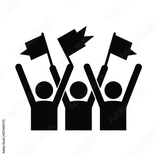 Line icon vector of fans cheering with flags