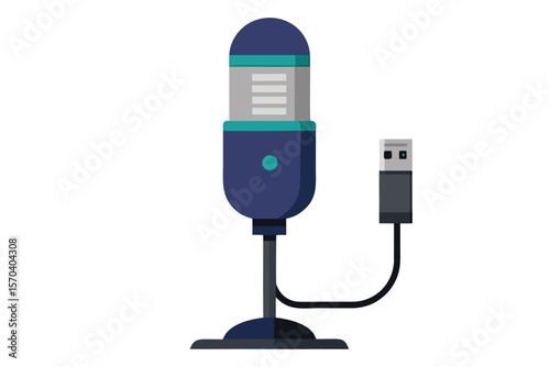 Modern flat design usb microphone on a stand with cable