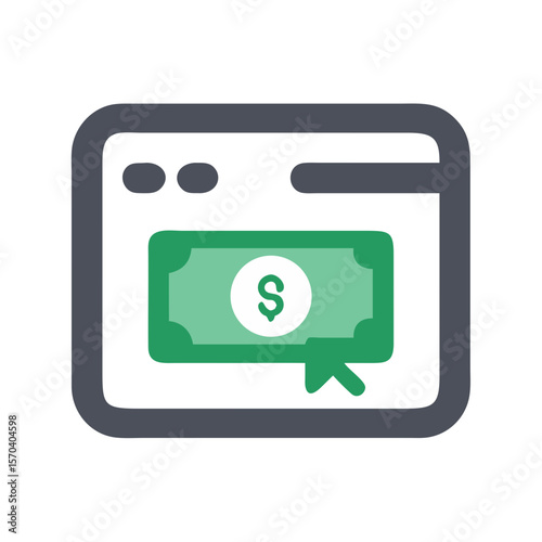 Online payment transaction showing dollar bill in web browser