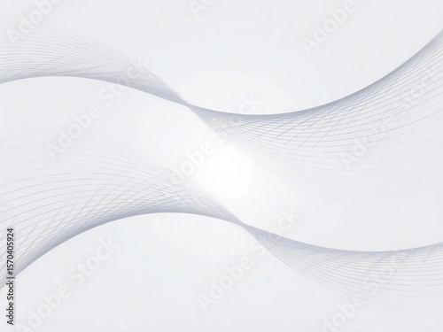 An elegant, minimalistic abstract background in bright white and soft gray tones, featuring a smooth, futuristic design composed of overlapping, curved, lattice-like geometric thin lines.