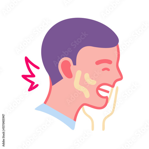 Person experiencing jaw pain medical flat vector illustration