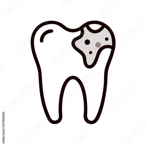 Cartoon tooth with cavity graphic symbol on White Background