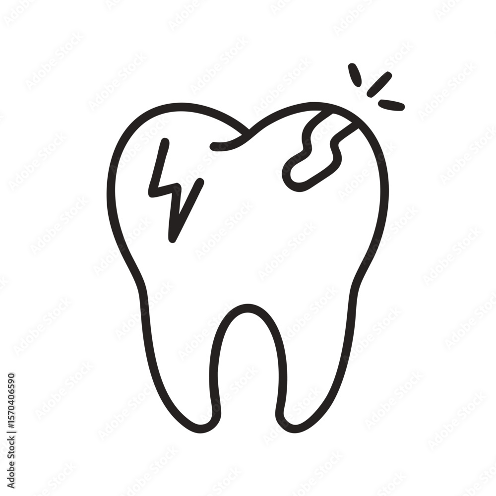 Obraz premium Single line art tooth with cavities and decay