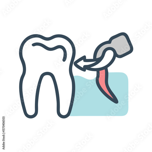 Dental procedure illustration demonstrating tooth extraction process with tool