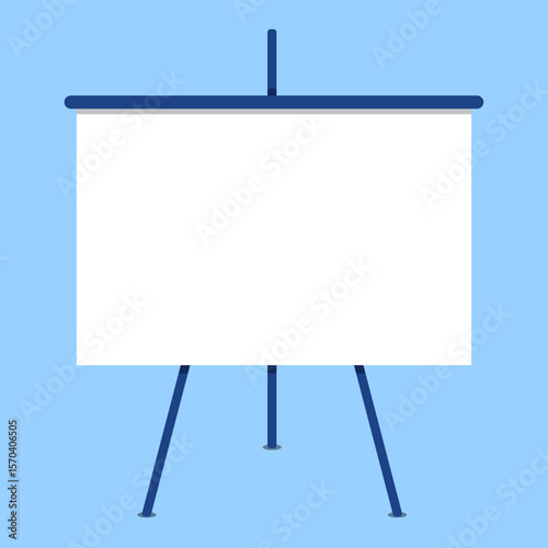Screen projector for cinema, movie, games and meetings in flat design with shadow. White blank presentation board. Education empty wall frame for meetings and school