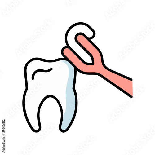 Dental cleaning process with floss, hygiene concept illustration