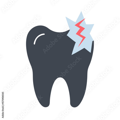 Toothache illustration showing cracked molar on White Background