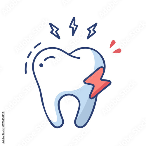 Cartoon tooth with lightning bolts indicating toothache or cavity