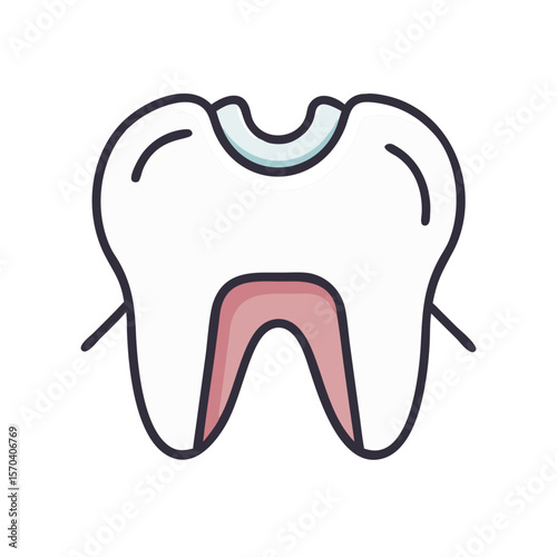 Cartoon tooth with filling isolated on solid White Background