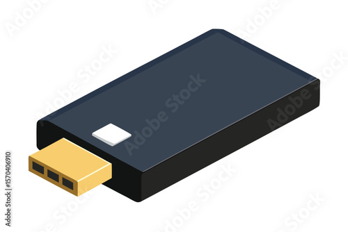 Isometric illustration of a black usb flash drive with a gold connector