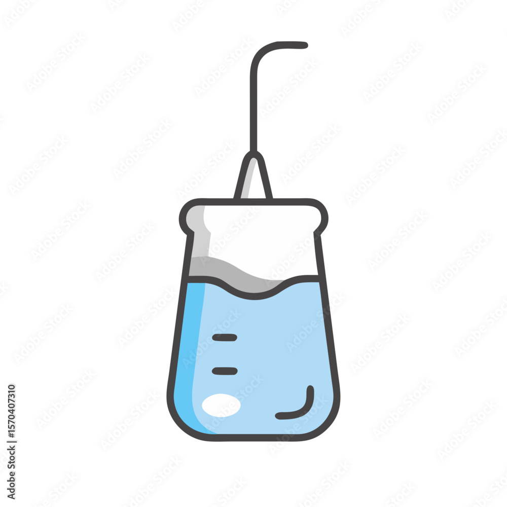 Fototapeta premium Laboratory flask with liquid, science glassware, chemical vector icon