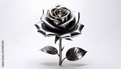 Metallic Rose 3D Rendering Against White Background