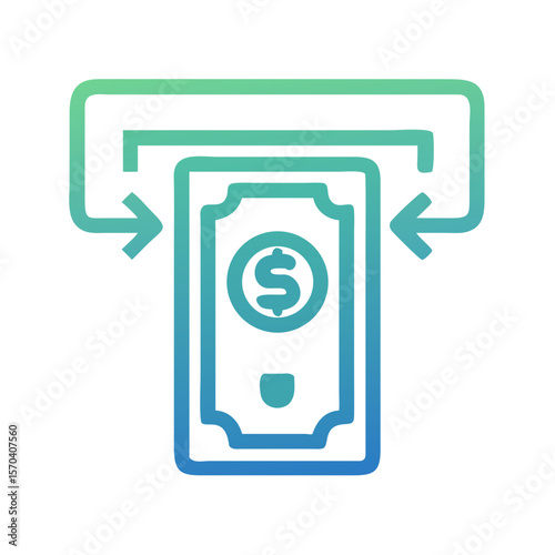Money withdrawal or deposit at an ATM machine icon