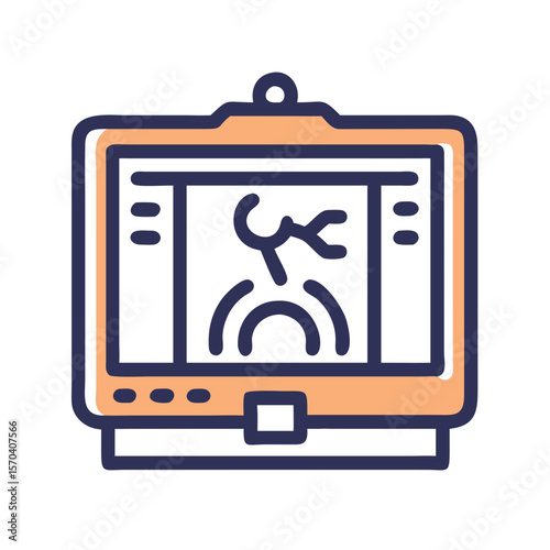 Stylized ultrasound screen icon with patient silhouette inside frame