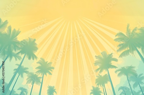 Palm Tree Silhouettes with Radiant Tropical Sunrise Background
