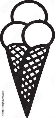 Hand-drawn striped popsicle illustration; simple, playful, summery design; black and white vector graphic.