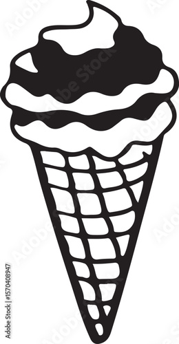 Hand-drawn striped popsicle illustration; simple, playful, summery design; black and white vector graphic.
