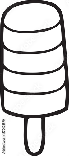 Hand-drawn striped popsicle illustration; simple, playful, summery design; black and white vector graphic.