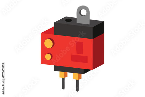 Red and black electronic switch with metal lever and pins
