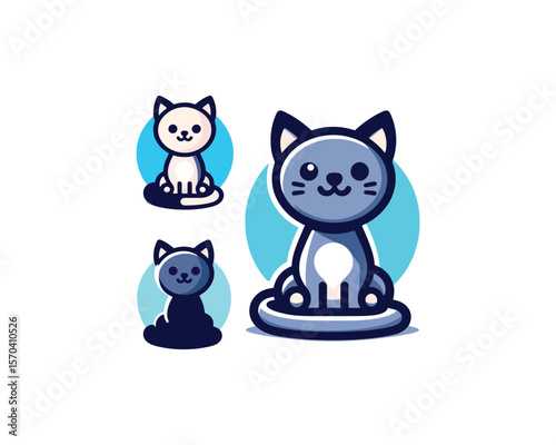 Whimsical vector mascot of cute cats in varied color schemes