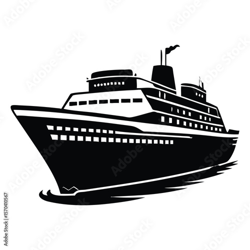 Monochrome Illustration of a Large Cruise Ship Sailing the Ocean Waves a Symbol of Luxury Travel and Maritime Transportation