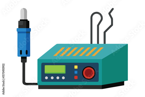 Modern soldering station with hot air gun and digital display