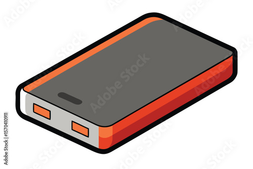 Modern portable power bank with dual usb ports and orange accents