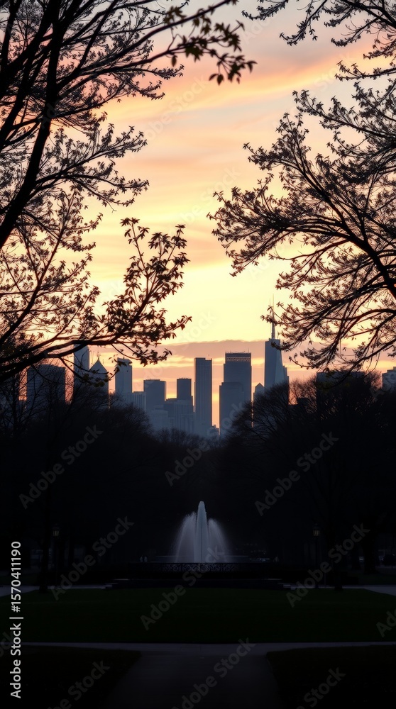 Obraz premium Urban Oasis: Golden Hour City Park View