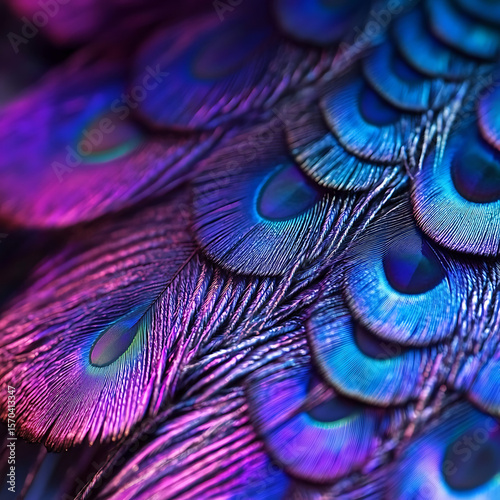Close-Up of Vibrant Peacock Feathers with Iridescent Colors and Intricate Patterns in a Stunning Macro Shot
