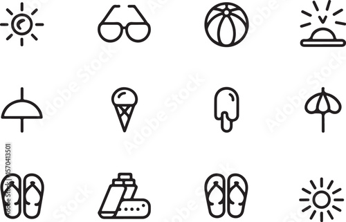 Summer Essentials Icon Set – Ice Cream, Flip Flops & More

