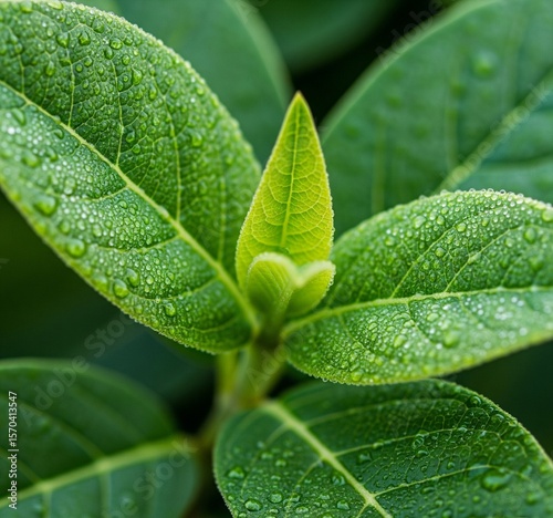 a vibrant green leaf captured in a clean, minimalistic composition. this ai-generated image presents a close-up view of natural foliage, emphasizing texture, freshness, and organic beauty.