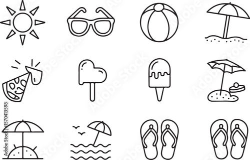 Summer Essentials Icon Set – Ice Cream, Flip Flops & More

