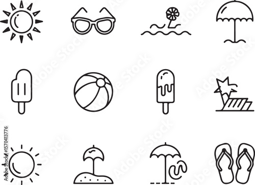 Summer Essentials Icon Set – Ice Cream, Flip Flops & More

