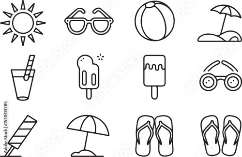Cute Summer Icon Pack – Line Art Beach Essentials

