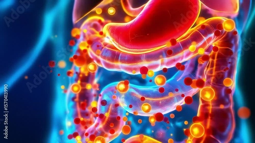 Examining Human Digestive System Anatomy Glowing Illustration