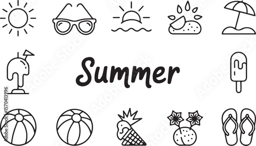 Cute Summer Icon Pack – Line Art Beach Essentials

