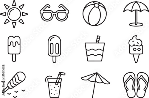 Minimal Summer Outline Icons – Editable Vector Set

