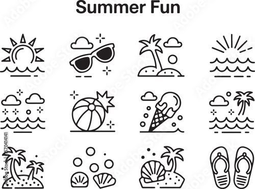 Minimal Summer Outline Icons – Editable Vector Set

