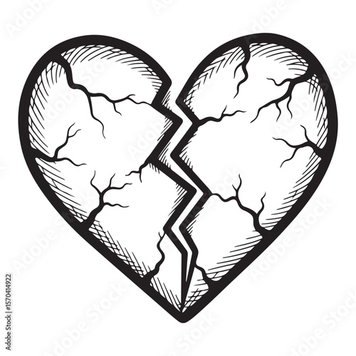 Broken Heart with Cracks – Vector Illustration. AI generator
