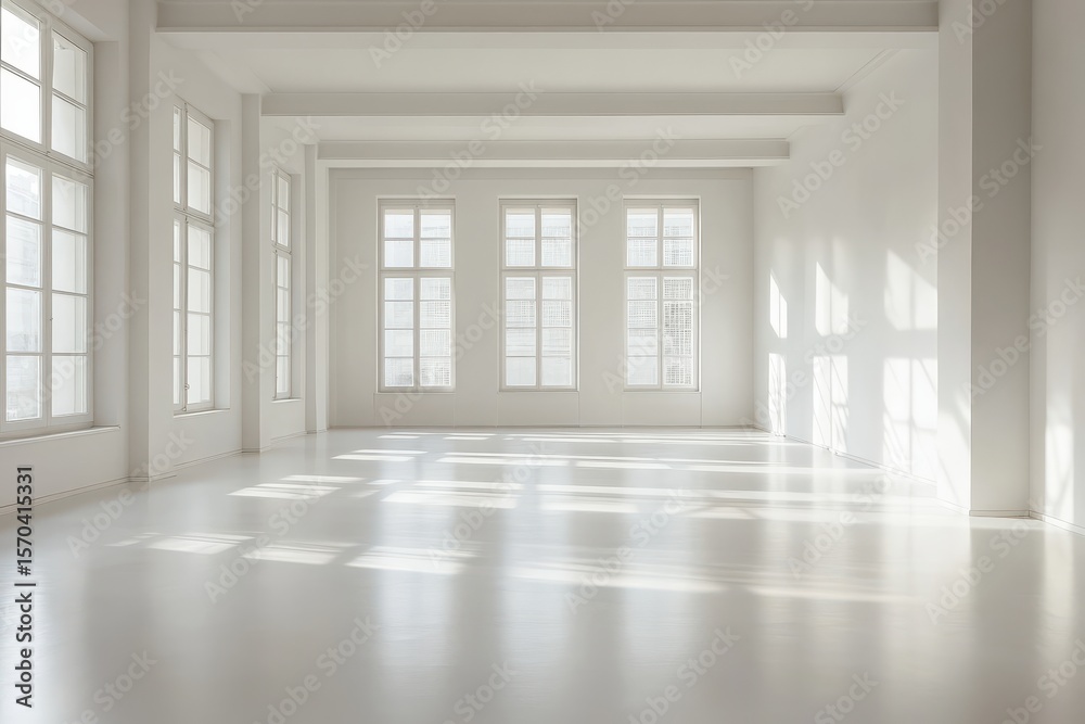 Fototapeta premium Serene Open Space with Natural Light in Minimal White Architecture