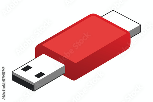 Red usb flash drive with white connector on a white background