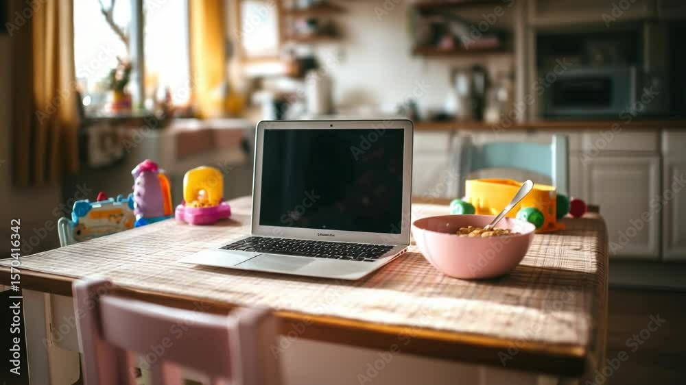 custom made wallpaper toronto digitalCozy kitchen workspace with laptop and breakfast on a sunny morning