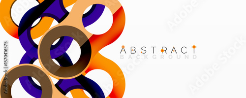Abstract design features colorful overlapping ribbons. Modern composition with orange, brown, purple hues. Clean vector illustration.