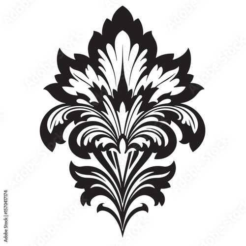 Elegant monochrome damask floral vector illustration decorative ornamental design element isolated