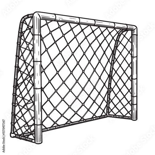 Hand drawn illustration of a soccer goal net isolated on a white background