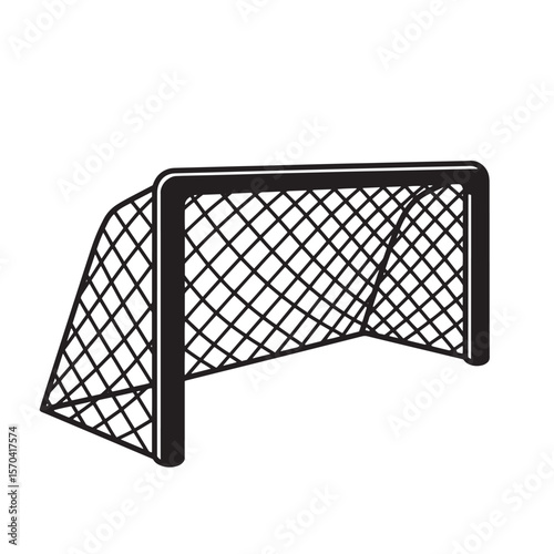 Isolated black and white illustration of a simple soccer goal for sports and games.